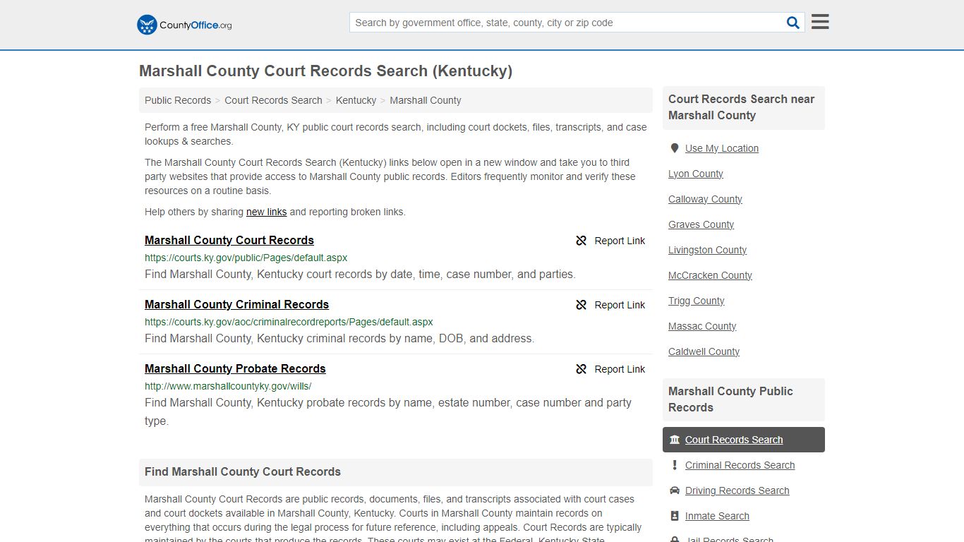 Marshall County Court Records Search (Kentucky) - County Office